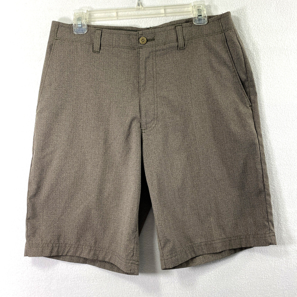 Ben Hogan Golf Shorts Mens Size 32 Gray Tan Lightweight 10" Inseam Flat Front